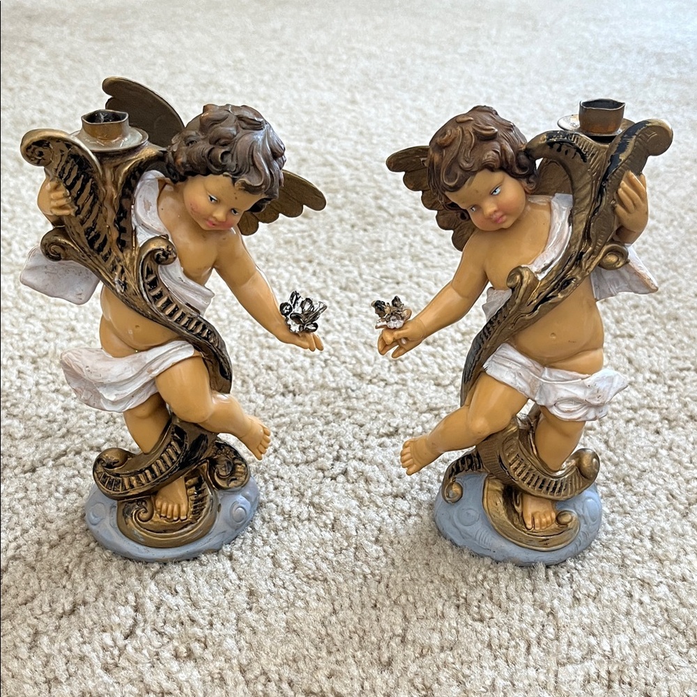 Cherubic‎ Angel Candle Holders - Brown and Gold